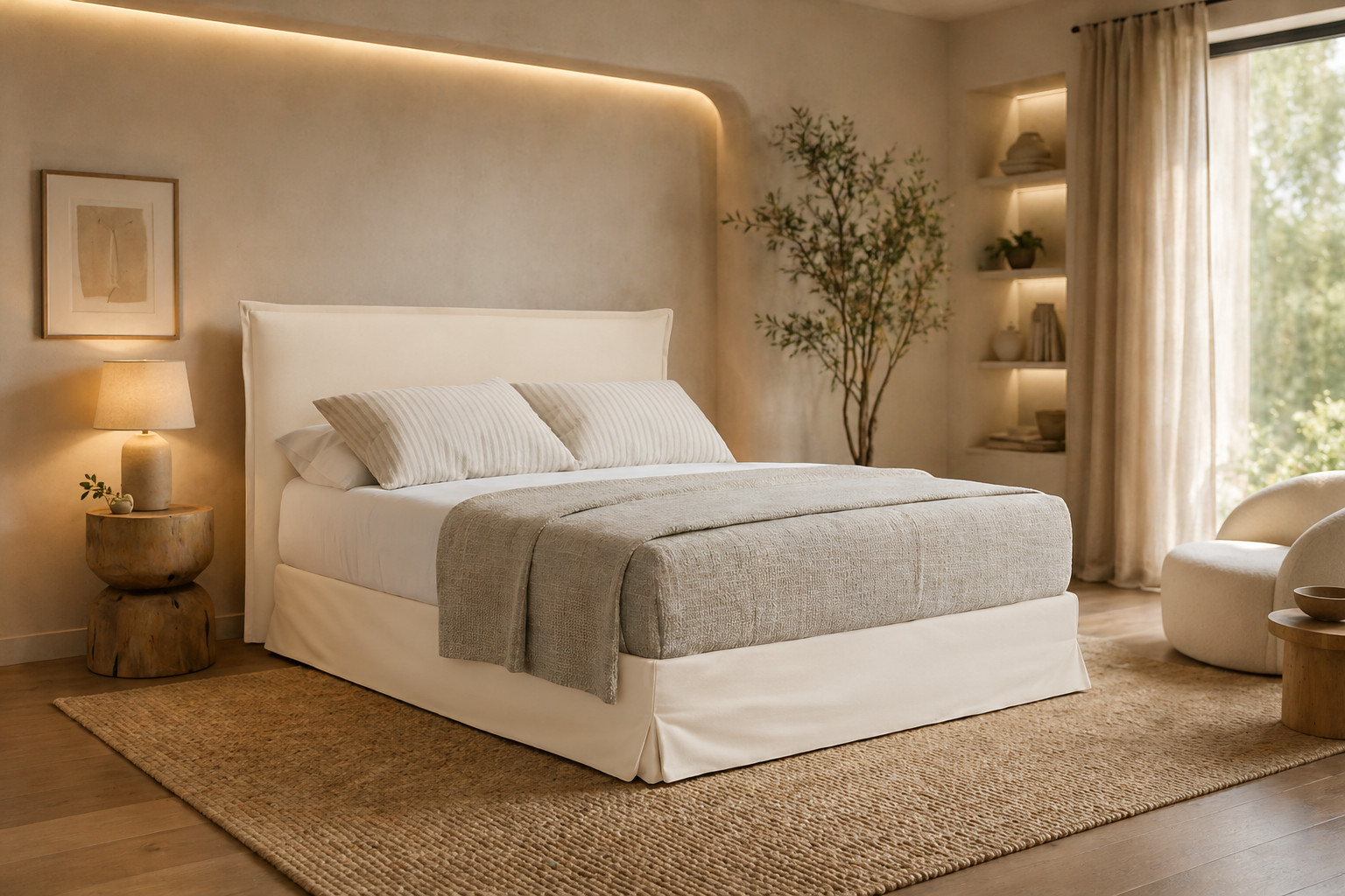 Showroom Μεϊμάρογλου — κρεβάτι, ντουλάπα και ζεστός φωτισμός
